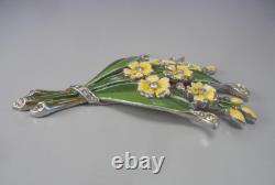 Vintage 1940 Trifari Pin Clip 3 Floral Yellow Green Enamel Rhinestones