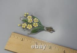 Vintage 1940 Trifari Pin Clip 3 Floral Yellow Green Enamel Rhinestones