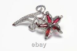 Vintage 1940's TRIFARI Alfred Philippe Rhodium Plated Red Crystal Flower Brooch