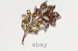 Vintage 1940's Trifari Alfred Philippe Gold Plated Yellow Crystal Flower Brooch