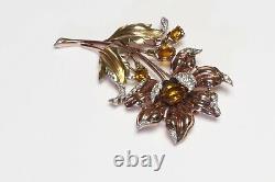 Vintage 1940's Trifari Alfred Philippe Gold Plated Yellow Crystal Flower Brooch