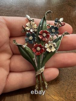 Vintage 1940's Trifari Alfred Philippe Multicolored Enamel Flower Fur Clip Nice