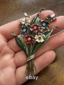 Vintage 1940's Trifari Alfred Philippe Multicolored Enamel Flower Fur Clip Nice