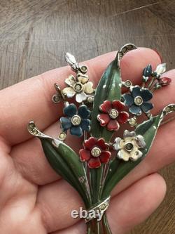 Vintage 1940's Trifari Alfred Philippe Multicolored Enamel Flower Fur Clip Nice