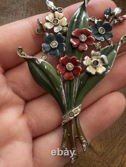 Vintage 1940's Trifari Alfred Philippe Multicolored Enamel Flower Fur Clip Nice