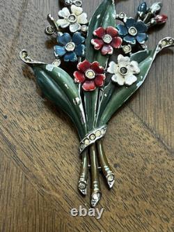 Vintage 1940's Trifari Alfred Philippe Multicolored Enamel Flower Fur Clip Nice