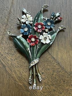 Vintage 1940's Trifari Alfred Philippe Multicolored Enamel Flower Fur Clip Nice