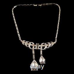 Vintage 1940s Crown Trifari Alfred Philippe Large Pear Shape Rhinestone Necklace