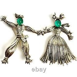 Vintage 1940s TRIFARI Alfred Philippe STRAW MAN-WOMAN Ragdoll PINS Brooches