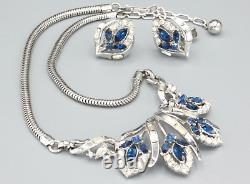 Vintage 1950's Alfred Philippe Trifiari Rhodium Blue RS Necklace Earring Set