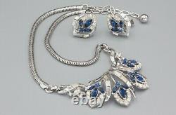 Vintage 1950's Alfred Philippe Trifiari Rhodium Blue RS Necklace Earring Set