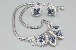 Vintage 1950's Alfred Philippe Trifiari Rhodium Blue RS Necklace Earring Set