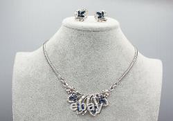 Vintage 1950's Alfred Philippe Trifiari Rhodium Blue RS Necklace Earring Set