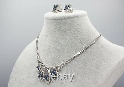 Vintage 1950's Alfred Philippe Trifiari Rhodium Blue RS Necklace Earring Set