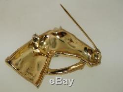 Vintage 1950's Crown Trifari Alfred Philippe Gold Tone Rhinestone Horsehead Pin