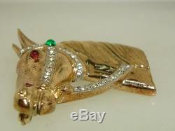 Vintage 1950's Crown Trifari Alfred Philippe Gold Tone Rhinestone Horsehead Pin