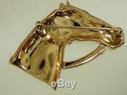 Vintage 1950's Crown Trifari Alfred Philippe Gold Tone Rhinestone Horsehead Pin