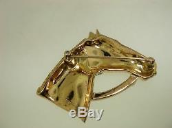 Vintage 1950's Crown Trifari Alfred Philippe Gold Tone Rhinestone Horsehead Pin