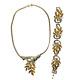 Vintage 1950's Trifari Alfred Philippe Amber Rhinestone Floral Goldtone Necklace