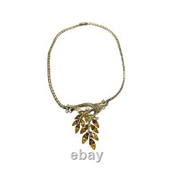 Vintage 1950's Trifari Alfred Philippe Amber Rhinestone Floral Goldtone Necklace