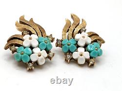 Vintage 1950s Crown Trifari Alfred Philippe Forget-me-not Clip on Earrings