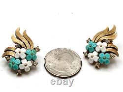Vintage 1950s Crown Trifari Alfred Philippe Forget-me-not Clip on Earrings