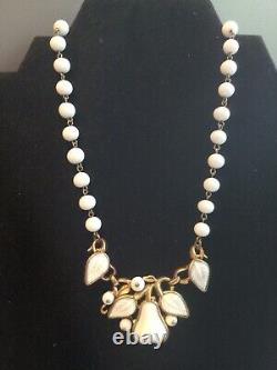 Vintage 1950s Crown Trifari Necklace by Alfred Philippe Milk Glass Pear Goldtone
