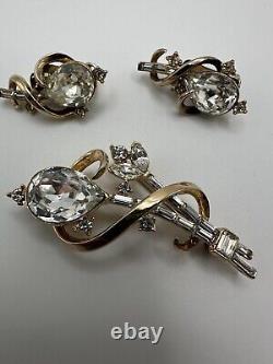 Vintage 1951 Trifari Alfred Philippe Gems Of India Brooch Earring Set Excellent