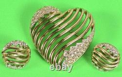 Vintage 1953 Alfred Philippe Crown Trifari Gold Tone Rhinestone Heart Brooch