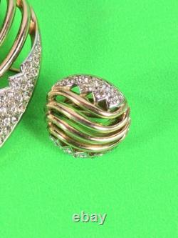 Vintage 1953 Alfred Philippe Crown Trifari Gold Tone Rhinestone Heart Brooch