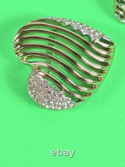 Vintage 1953 Alfred Philippe Crown Trifari Gold Tone Rhinestone Heart Brooch