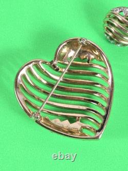 Vintage 1953 Alfred Philippe Crown Trifari Gold Tone Rhinestone Heart Brooch