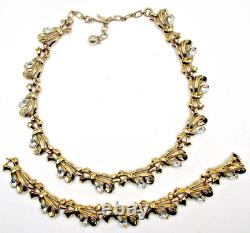 Vintage 50's ALFRED PHILIPPE Crown TRIFARI Rhinestone Ribbon & Bows Necklace Set