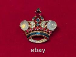 Vintage 925 Trifari Crown Moonstone Cabs Rhinestones Alfred Philippe Brooch Pin