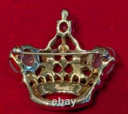 Vintage 925 Trifari Crown Moonstone Cabs Rhinestones Alfred Philippe Brooch Pin