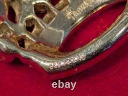 Vintage 925 Trifari Crown Moonstone Cabs Rhinestones Alfred Philippe Brooch Pin