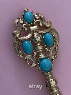 Vintage ALFRED PHILIPPE Crown TRIFARI Faux Turquoise Cabochon KEY Brooch RARE