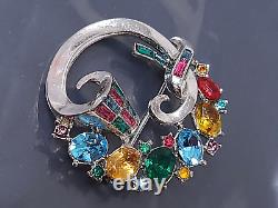 Vintage ALFRED PHILIPPE Crown Trifari Silver tone Multicolor Brooch
