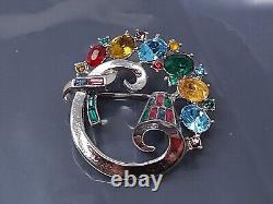 Vintage ALFRED PHILIPPE Crown Trifari Silver tone Multicolor Brooch