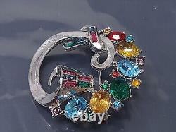 Vintage ALFRED PHILIPPE Crown Trifari Silver tone Multicolor Brooch
