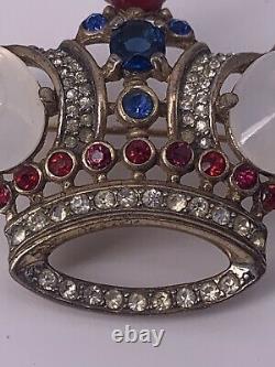 Vintage ALFRED PHILIPPE TRIFARI STERLING Moonstone Royal Coronation Crown Brooch