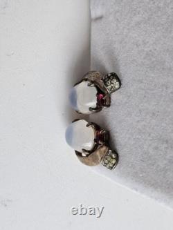 Vintage Alfred Philipe Crown Trifari Jelly Belly Moonstone Clip Earrings Signed