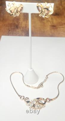 Vintage Alfred Philippe 1940s Trifari Pat. Pend Set Gold Plated Rhinestones