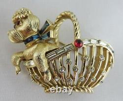 Vintage Alfred Philippe CROWN TRIFARI Puppy Dog in Basket Pin ADORABLE RARE
