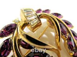 Vintage Alfred Philippe Crown Trifari Amethyst Rhinestone 1940s Flower Brooch