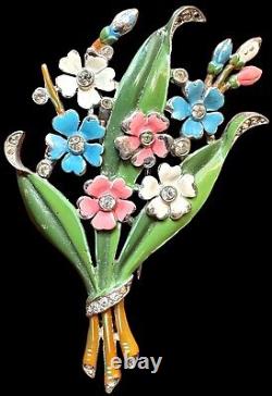 Vintage Alfred Philippe Crown Trifari Enamel Flower Bouquet Fur Clip Pin 1940s
