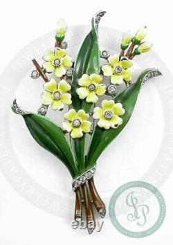 Vintage Alfred Philippe Crown Trifari Enamel Flower Bouquet Fur Clip Pin 1940s
