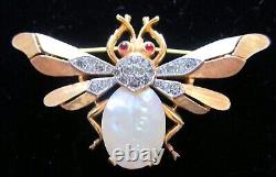 Vintage Alfred Philippe Crown Trifari Fantasia Bee Jelly Belly Pearl Brooch Pin