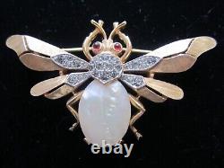 Vintage Alfred Philippe Crown Trifari Fantasia Bee Jelly Belly Pearl Brooch Pin