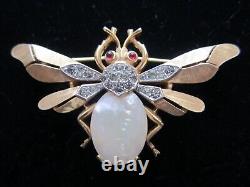 Vintage Alfred Philippe Crown Trifari Fantasia Bee Jelly Belly Pearl Brooch Pin